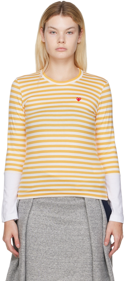 Comme Des Garçons Play Yellow Paneled T-shirt In Yellow/white