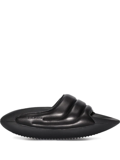 Balmain B It Quilted Leather Slide Sandals In Black