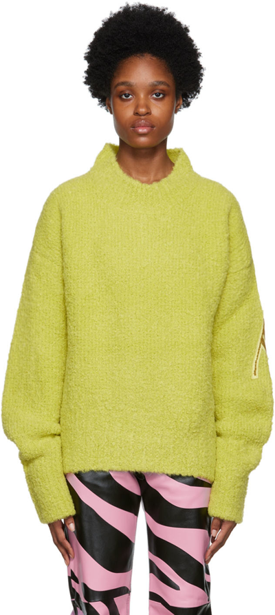 Attico Brand-patch Relaxed-fit Woven-knit Jumper In Lime