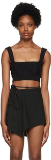 Attico Miles Ribbed-knit Cropped Top In 100 Black