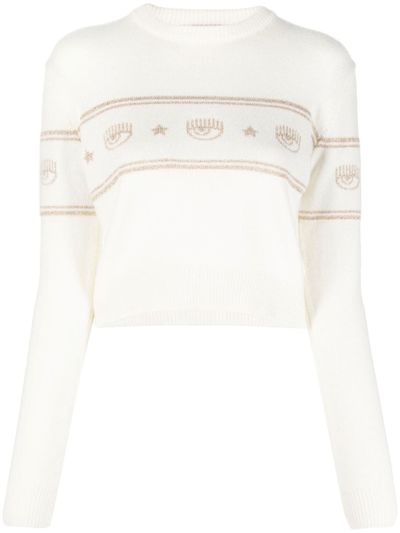 Chiara Ferragni Intarsia-knit Long-sleeve Jumper In White