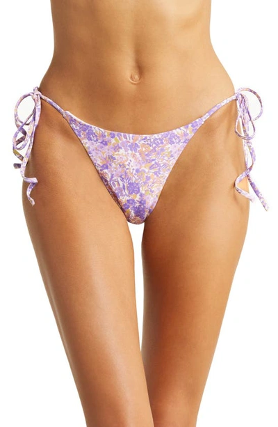 House Of Cb Santorini Floral-print High-rise Stretch-woven Bikini Bottoms In Purple