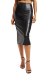 GOOD AMERICAN BETTER THAN FAUX LEATHER MIDI PENCIL SKIRT