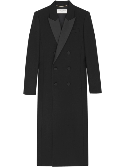 Saint Laurent Double Breasted Smoking Coat In Wool Crpe In Black