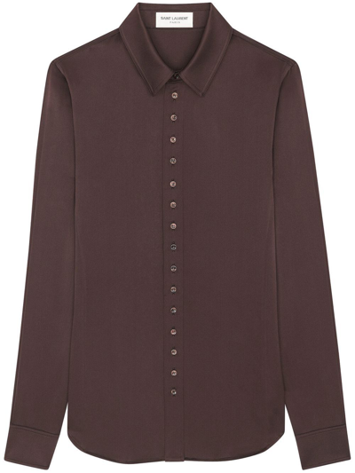 Saint Laurent Fitting Shirt In Washed Silk Satin In Brown