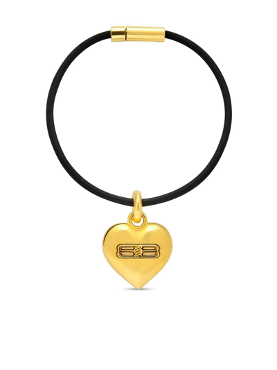 Balenciaga Debossed-bb Heart Bracelet In Gold Black