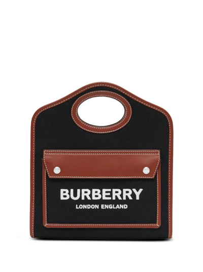 Burberry Logo刺绣手提包 In Black