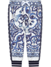 Dolce & Gabbana Blue Majolica Print Cotton Track Pants In Blue