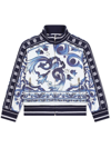 Dolce & Gabbana Blue Majolica Print Cotton Bomber Jacket In Blue