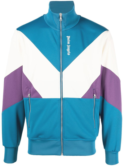 Palm Angels Color Block Tech Jersey Track Jacket In Blue