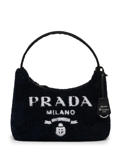 Prada Re-edition 2000 Mini Shearling Shoulder Bag In Black