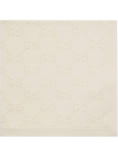 Gucci Babies' Embroidered-logo Wool Blanket In White