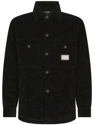 Dolce & Gabbana Logo-plaque Quilted Corduroy Jacket In Black