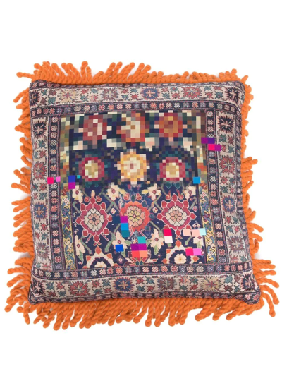 Pierre-louis Mascia Virgin Wool-silk Fringed Cushion In Orange
