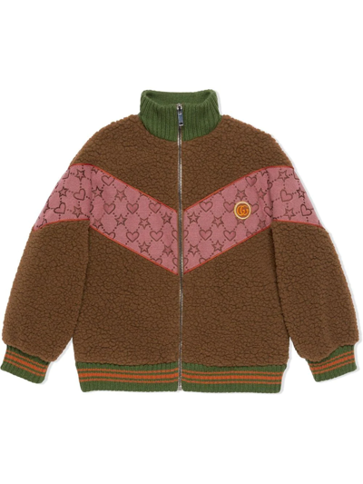 Gucci Kids' Jacquard Panelled Bomber Jacket In Brown