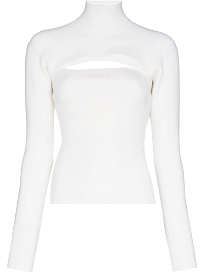 Tom Ford Cut-out Virgin Wool-blend Jumper In Chalk