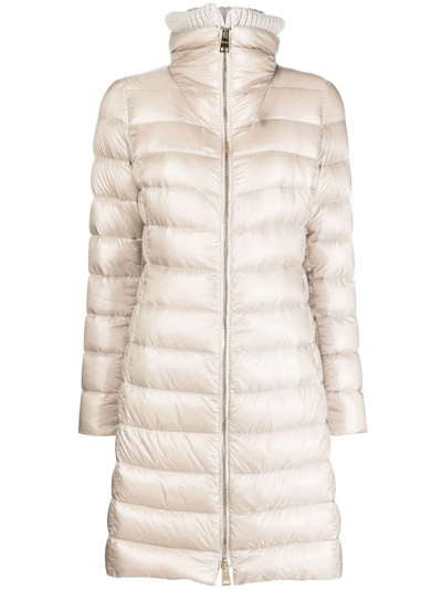 Herno Knitted-collar Padded Coat In Neutrals