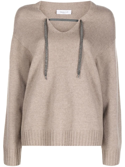 Fabiana Filippi Hooded V-neck Jumper In Neutrals