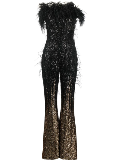 Elie Saab Strapless Sequin-feather Embellished Jumpsuit In Multi