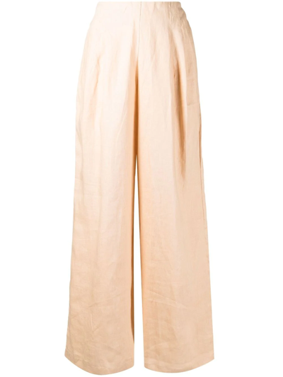 Faithfull The Brand Wide-leg Pleat-detail Trousers In Brown