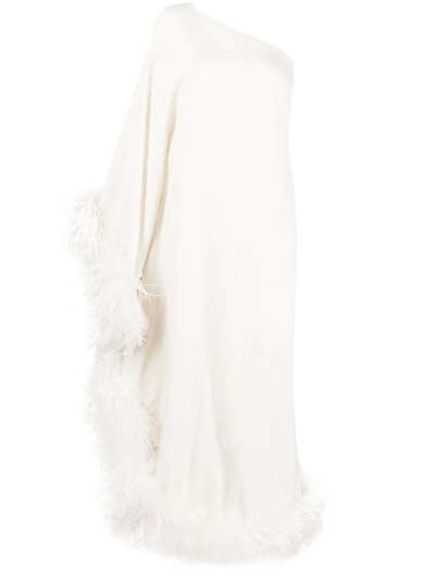 Taller Marmo Ubud Feather-trim Gown In Neutrals