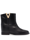 Via Roma 15 Calfskin Ankle Boot With Decorative Gold-tone Plaque In Black