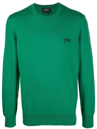 Apc Logo-embroidered Cotton Sweatshirt In Green
