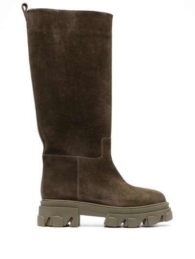 Gia Borghini Tubular Combat Boots In Suede Leather In Green