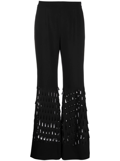 Alberta Ferretti Pinked-detail Flared Trousers In Black