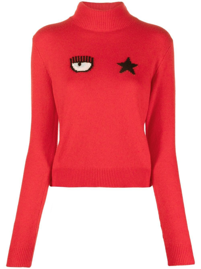 Chiara Ferragni Intarsia-knit Long-sleeve Jumper In Red