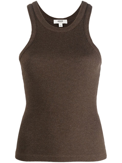 Agolde Bailey Ribbed-knit Tank Top In Brown