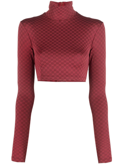 Ambush Checkerboard Print Cropped Long Sleeve Shirt In Red