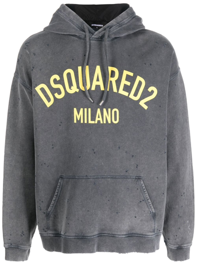 Dsquared2 Logo-print Pullover Hoodie In Grey