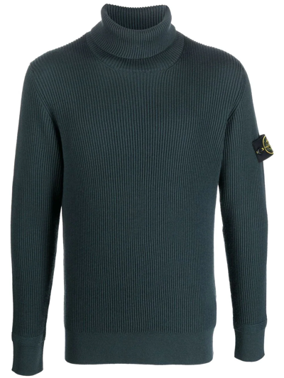 Stone Island Compass-patch Roll-neck Jumper In Blue
