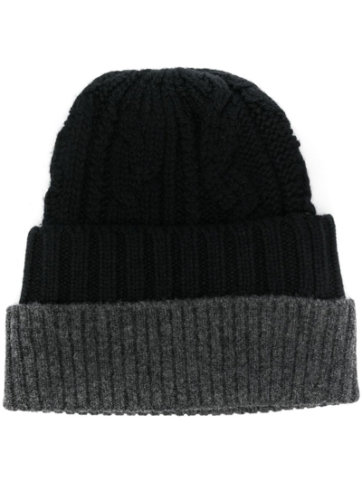 Sacai Layered Cable-knit Hat In Black