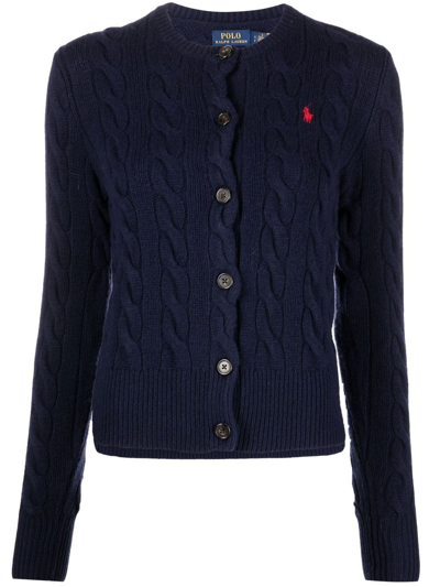 Polo Ralph Lauren Cable-knit Long-sleeved Cardigan In Blue