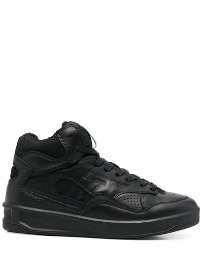 Jil Sander Black Calf Leather High-top Sneakers In Nero