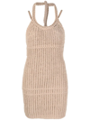 Jacquemus Knitted Halterneck Dress In Beige