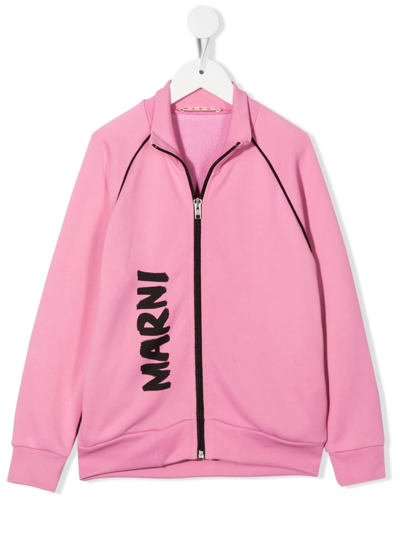 Marni Logo-print Zip-up Sweatshirt In Pink