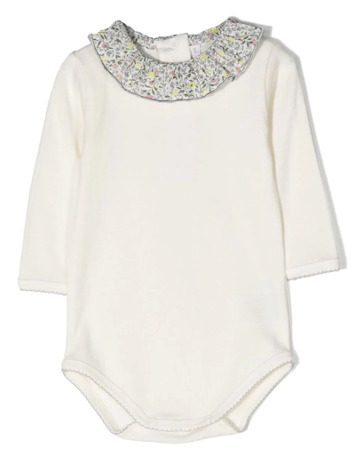 Bonpoint Babies' Ruffle-collar Long-sleeve Romper In White
