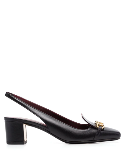 Valentino Garavani Vlogo Chain 40 Leather Slingback Pump In Black