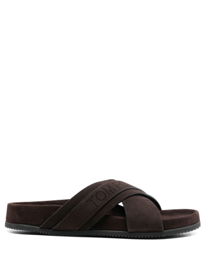 Tom Ford Wicklow Cross-over Suede Sliders In Brown
