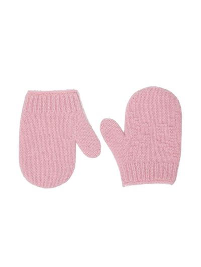 Gucci Kids' Logo-texture Knit Gloves In Pink