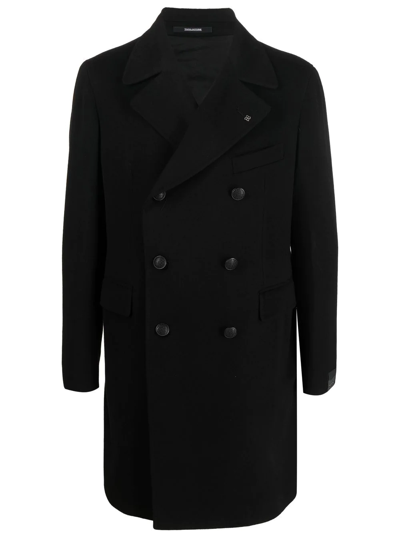Tagliatore Brooch Notched-collar Double-breasted Coat In Black