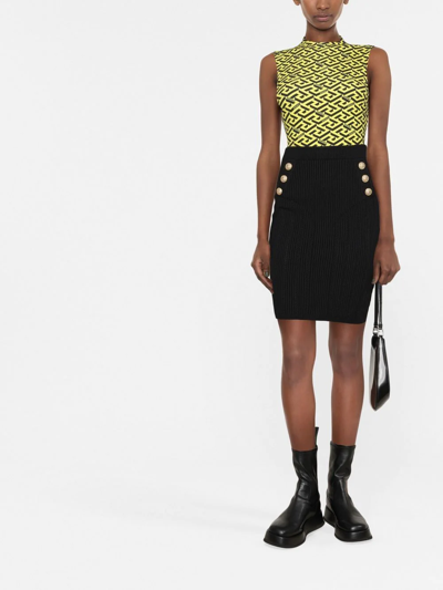 Balmain High-waisted Knitted Skirt In Black