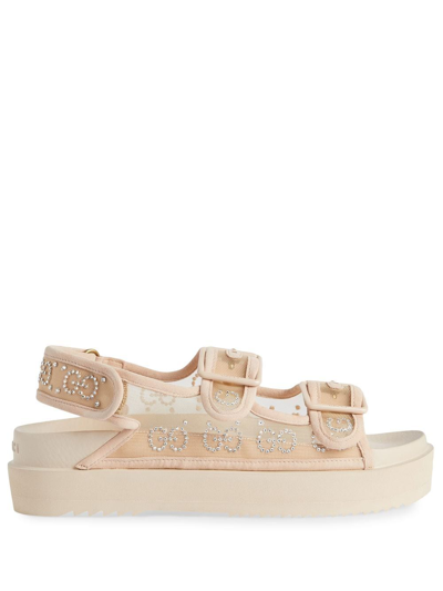 Gucci Crystal-embellished Monogram-pattern Sandals In Light Powder And Skin Rose