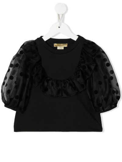 Stella Mccartney Kids' Polka-dot Cropped Blouse In Black