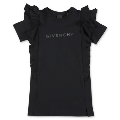 Givenchy Kids Logo Printed Ruffled Crewneck T In Black