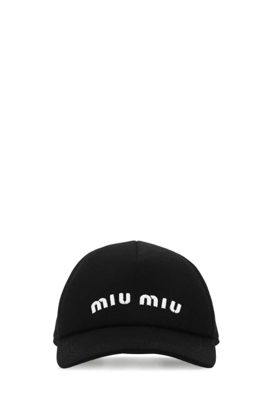 Miu Miu Logo Embroidered Baseball Cap In Black