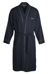 Hugo Boss Piped Cotton Robe In Dark Blue